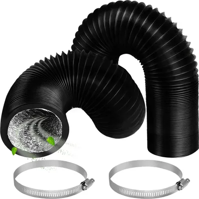 Produktbild von Abluftschlauch 100mm Länge 2m,Schwarz Flexibel PVC Alurohr Schlauch Lüftungsschlauch Schlauch mit 2 Schlauchschelle Edelstahl für Klimaanlagen Alu Flexrohr für Klimaanlage Abzugshaube