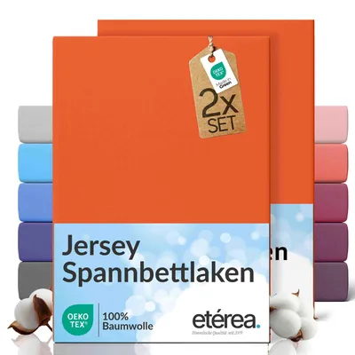 Produktbild von 2er Set Jersey Spannbettlaken 120x200cm - 100% BAUMWOLLE - Bettlaken Spannbetttuch 120x200cm - Orange