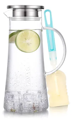 Productafbeelding van Waterkan glazen kan karaf - 1,5 liter - Borosilicaatglas - Met RVS-deksel