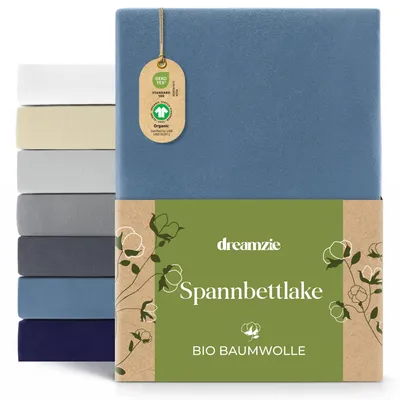 Produktbild von Spannbettlaken 90x200cm bis 100x200cm, blau, aus 100% Bio-Baumwolljersey, 150 g/m²