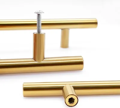 Produktbild von Goldene Möbelgriffe T-Stangengriff Edelstahl 128mm 10 Stück - Küchenhandgriffe Schubladengriffe