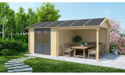 Image de Abri de jardin en bois - 17.4m2 - 5.79x3m - Ep. 28mm - Couleur: naturel - DOM639 - ALTANKA