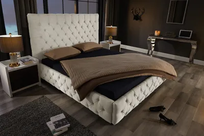 Produktbild von riess-ambiente Design Boxbett PARIS 180x200cm beige Leinen Chesterfield Doppelbett