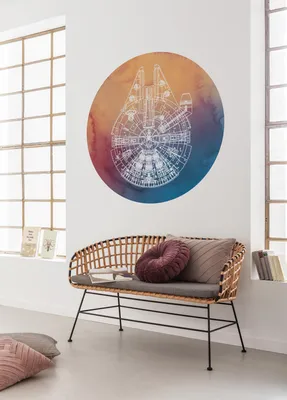 Produktbild von Komar Vlies Fototapete rund und selbstklebend "Star Wars Millennium Falcon" - Größe: 128 x 128 cm (Breite x Höhe) - 1 Stück