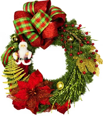 Zdjęcie produktu dla Wianek świąteczny sztuczny dekorowany zielony Wianek SANTA II 50 cm na stół i do powieszenia