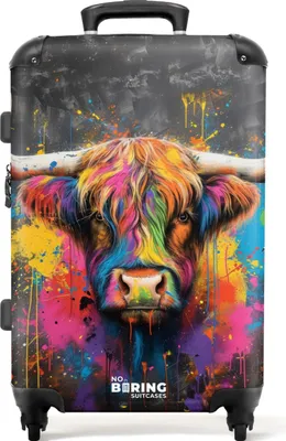 Produktbild von NoBoringSuitcases.com® Großer Koffer - Schottische Highlander als Graffiti-Kunst - Kombinationsschloss TSA - Hartschalen Trolley 4 Rollen - 72 liter - Reisekoffer - 66 cmKoffer Mittelgroß 67x43x25 cm, 72L,