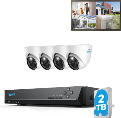 Produktbild von Reolink 12MP PoE Kamerasystem, 8-Kanal NVR mit 2TB HDD für 24/7 Aufzeichnung und 4 Dome Überwachungskameras mit Personen-/Fahrzeugerkennung