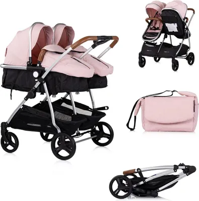 Produktbild von CHIPOLINO Kinderwagen fü r Zwillinge, ungleiche Sternenkinder - Combinovan Duo Smart Pink Marshmallow