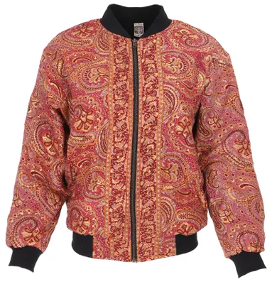 Produktbild von Seidige Boho Style Saree Bomberjacke mit Weichem Fleecefutter - Rot, Damen, Polyester, Größe: M