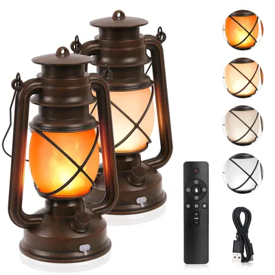 LED Vintage Laternenset, 2 Stk., Flammeneffekt, dimmbar, USB
