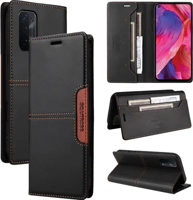 Image de Etui pour Oppo A93 5G/A54 5G/A74 5G/A93s 5G , étui portefeuille en cuir avec fente pour cartes et support Noir