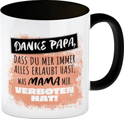 Produktbild von Danke Papa, ... Kaffeebecher Schwarz in orange mit Spruch für den Vatertag