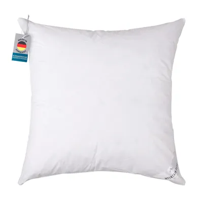 Produktbild von Kopfkissen 80x80 cm. Mountain Peak – Federn/ Daunen, Baumwolle Perkal, atmungsaktiv, weich stützend, pflegeleicht, ideal für erholsamen Schlaf Zuhause
