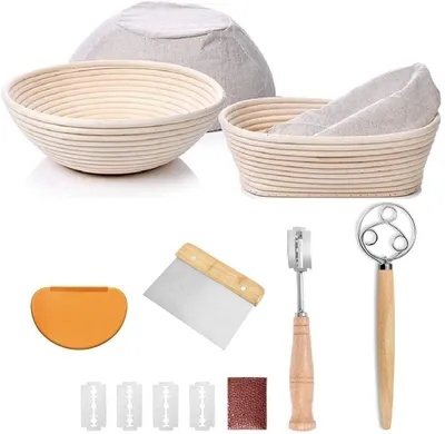 Immagine prodotto di Omgoods - Set di 2 cestini rotondi per pane, con accessori per la preparazione del pane a lievitazione naturale