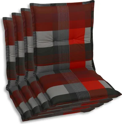 Produktbild von GO-DE Textil, Sesselauflage Niederlehner, 4er Set, Farbe: rot, Maße: 100 cm x 50 cm x 7 cm, Rueckenhoehe: 52 cm