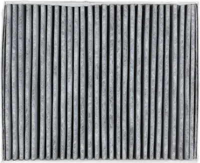 A close-up, straight-on view of a gray pleated air filter.