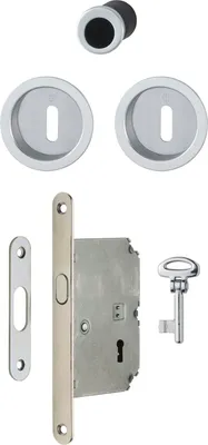 Produktbild von HOPPE Schiebetürmuschel Set 4920 - BB mit Schloss, rund, verchromt satiniert