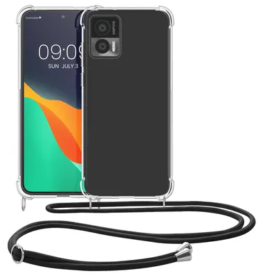 Produktbild von kwmobile Necklace Case kompatibel mit Motorola Edge 30 Neo Hülle - Silikon Cover mit Handykette - Band Handyhülle Transparent Schwarz