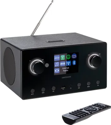 Zdjęcie produktu dla MEDION P85444 2.1 Internetradio mit Subwoofer (DAB+, UKW Radio, Spotify Connect, WLAN, Bluetooth, Streaming, Equalizer, Farbdisplay, USB, AUX, Wecker, Schlummerfunktion, Sleep Timer) schwarz