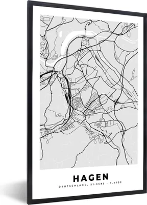 Produktbild von MuchoWow® Gerahmtes Poster Deutschland - Stadtplan - Hagen - Karte 40x60 cm - Poster mit Schwarzem Bilderrahmen Wandposter Rahmen Foto Bilder - Papierdruck - Wandbilder