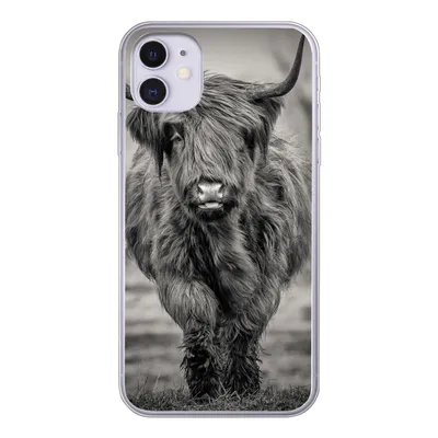 Produktbild von MuchoWow® Handyhülle Schutzhülle Hülle für iPhone 11 Schottischer Highlander - Schwarz und Weiß Silikon Softcase Handy Hülle - Handytasche