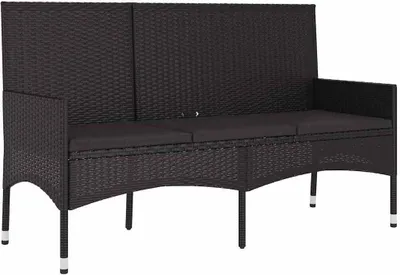 Produktbild von vidaXL Gartenbank 3-Sitzer mit Kissen Schwarz Poly Rattan