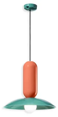 Produktbild von Vintage Deco Pau Keramik Türkis und Orange Pokè Kronleuchter 1 Licht E27