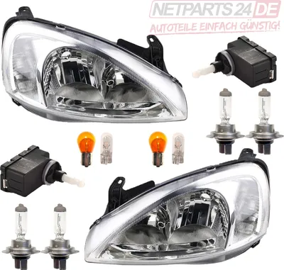 Produktbild von Scheinwerfer links rechts passend für Opel Corsa C mit Stellmotor & Leuchtmittel 1216000 09196231 1207525 09114334 1216093 09196232 Johns