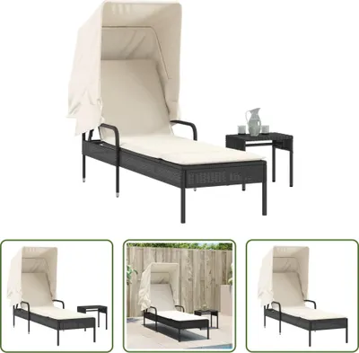 Produktbild von The Living Store Sonnenliege mit Dach und Tisch Schwarz Poly Rattan