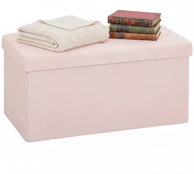 Obrázek produktu pro Taburet s úložným prostorem – skládací úložná lavice – úložný prostor 84 l – 76 x 38 x 38 cm – látka v lněném vzhledu – čalouněné sedadlo – dřevěný rám – růžová