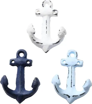 Produktbild von Wandhaken ANKER Gußeisen weiß Shabby Chic Haken Eisen Gaderobe Nostalgie maritim Blau
