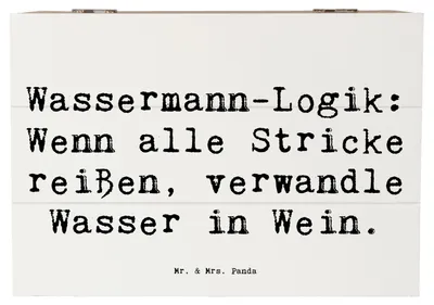 Produktbild von Mr. & Mrs. Panda holzschatulle Spruch Wassermann Logik 22 x 15 cm - Weiß - Geschenk, Geschenkbox, Sternzeichen, Einfallsreichtum, Horoskop, Kiste mit Deckel, Geschenke
