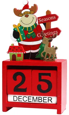 Adventskalender aus Holz, wiederverwendbar, Rentier-Design, rot, 15 x 25 x 3 cm