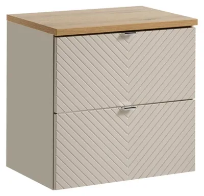 Image de Ensemble de salle de bain AOKI : meuble sous vasque à tiroirs 60cm + plan vasque aspect bois