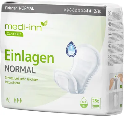 Produktbild von Medi-Inn Inkontinenz-Einlagen NORMAL, 2 Tropfen, Unisex-Passform, weiß (6 x 28 = 168 Stück)