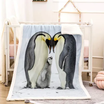 Imagen del producto de Manta suave de sherpa con motivo de pingüino, 150 x 200 cm