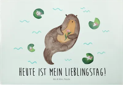 Produktbild von Mr. & Mrs. Panda Schneidebrett Otter Seerose - Weiß - Geschenk, Glas-Schneidebrett, Lieblingstag, Servierplatte, Wasser, Fluss, Seeotter, Frühstücksbrett, Brotzeitplatte