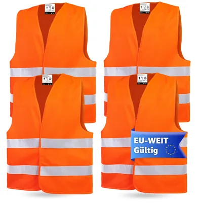 Produktbild von 4x Warnwesten Auto ISO 20471 - Sicherheitsweste 2024 & 2025 orange: Unfall- und Pannenwesten & Warnwesten für Autos, PKW und LKW - Autozubehör
