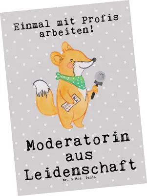 Produktbild von Mr. & Mrs. Panda Ansichtskarte Moderatorin Leidenschaft - Grau Pastell - Geschenk, Ansichtskarten, Grußkarte, Kunstkarten, Fotokarte, Postkarten, Postkarte