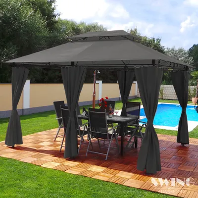 Produktbild von Luxus Pavillon 3x4m Minzo - inklusive Seitenwände Gartenpavillon Partyzelt Gartenzelt - anthrazit