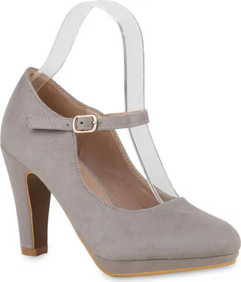 Produktbild von VAN HILL Damen Mary Janes Pumps Trichterabsatz Klassische Schuhe 840679, Farbe: Grau, Größe: 38