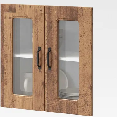 Produktbild von Küchen-Hängeschrank mit Glastür Kalmar Altholz-Optik Holzwerkstoff Hängeschrank für Badezimmer Küche Wäscheraum