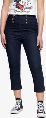 Produktbild von QUEEN KEROSIN High Waist Capri Jeanshose Mit Schlitz An Den Beinabschlüssen Dunkelblau 27