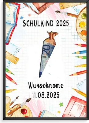 Produktbild von Personalisiertes Geldgeschenk Einschulung Geschenk Schulanfang Schultüte – DIN A4 + Rahmen schwarz