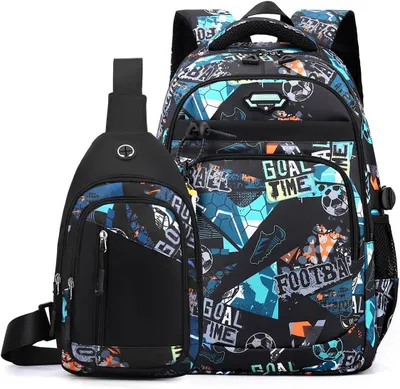 Produktbild von Schulrucksack, wasserdicht Nylon, 2-teilig, grüner Fußball, für Schule