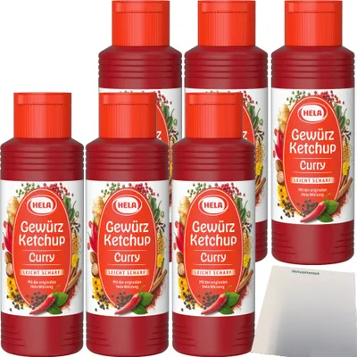 Produktbild von Hela Curry Gewürz Ketchup leicht scharf 6er Pack (6x300ml Flasche) + usy Block