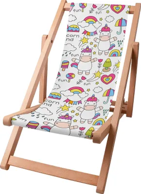 Produktbild von Dreamroots Kinder Liegestuhl klappbar Holz, bis zu 130 kg, Sonnenliege klappbar mit 3-stufiger Neigungsregulierung der Rückenlehne, Unicorn Land
