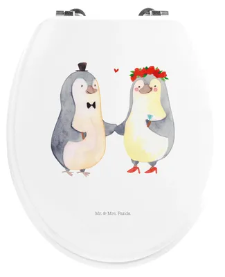 Produktbild von Mr. & Mrs. Panda WC Sitz Pinguin Heirat - Weiß - Geschenk, Just Married, klobrille motiv, Freundin, Toilettendeckel, Brille, Frau, Verliebt, Mann, Hochzeit, WC-Sitz