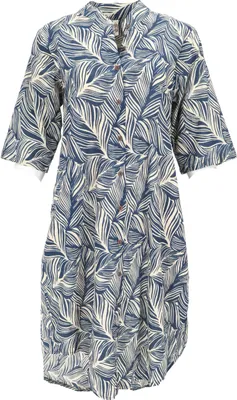 Produktbild von Boho Hemdkleid, Lange Tunika - Blau/beige, Damen, Baumwolle, Größe: M