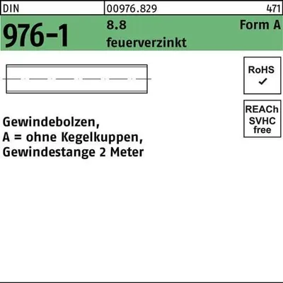 Produktbild von Gewindebolzen DIN 976 o.Kegelkuppen AM 12 x 2000 8.8 feuerverzinkt